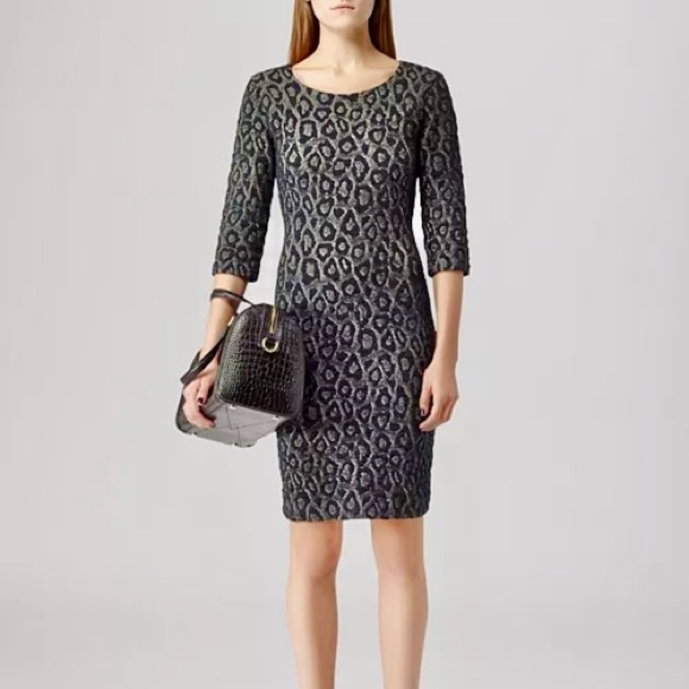 Reiss Animal Print Dress in Navy and Gold 🐆